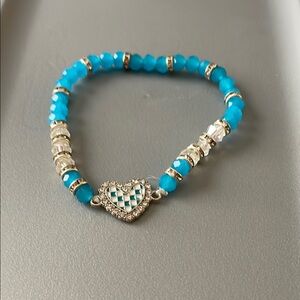 Blue Beaded Bracelet with Heart Charm